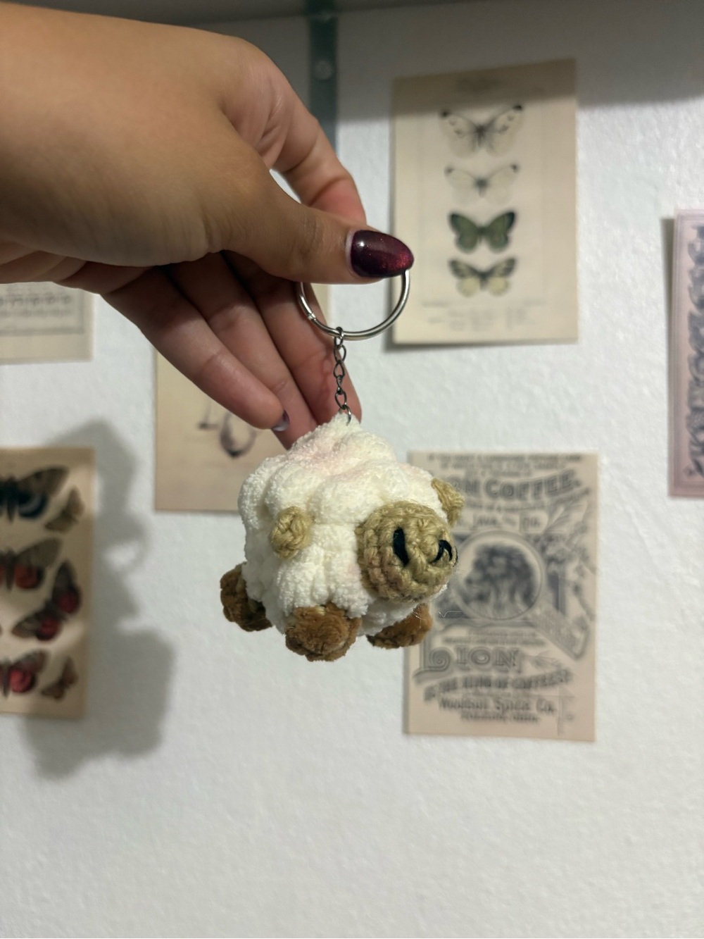 Plush Sheep Keychain - White and Brown Cute Small Pet Accessory